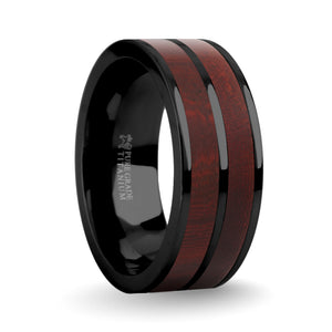 Dark Red Sandalwood Wood Inlay Black Titanium Wedding Ring