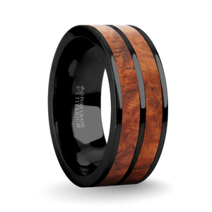 Elegant Rosewood Burl Wood Inlay Black Titanium Wedding Ring