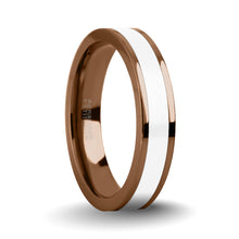Load image into Gallery viewer, Brushed White Ceramic Inlay Polished Brown Titanium Wedding Band