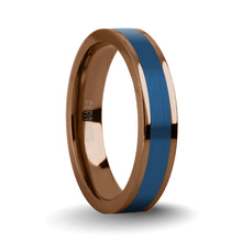 Load image into Gallery viewer, Brushed Blue Tungsten Carbide Inlay Brown Titanium Wedding Ring