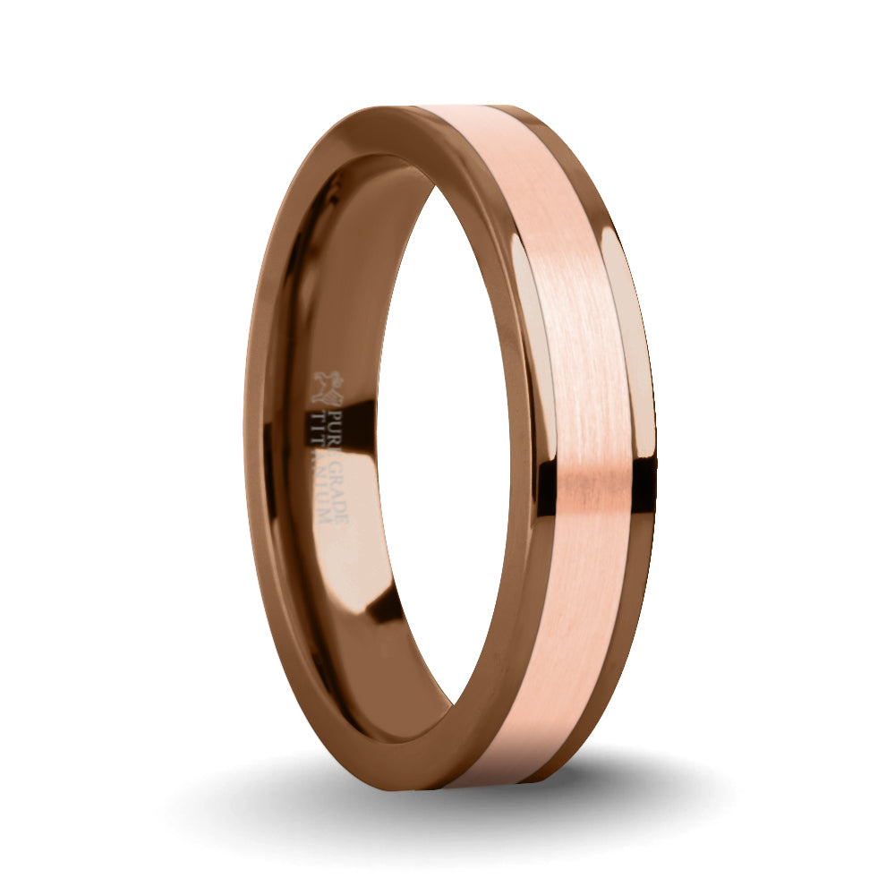 Brushed Rose Gold Tungsten Carbide Inlay Brown Titanium Wedding Ring