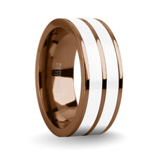 Load image into Gallery viewer, Brushed White Ceramic Inlay Polished Brown Titanium Wedding Band