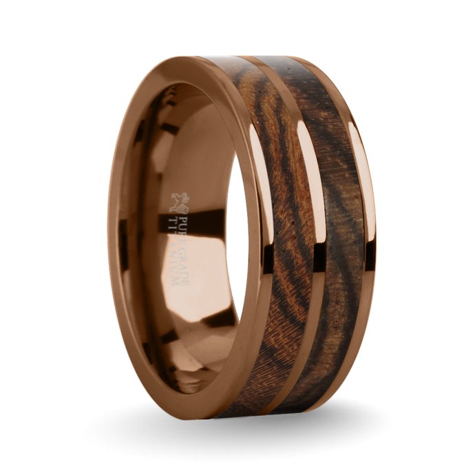 Black Grain Bocote Wood Inlay Brown Titanium Wedding Ring
