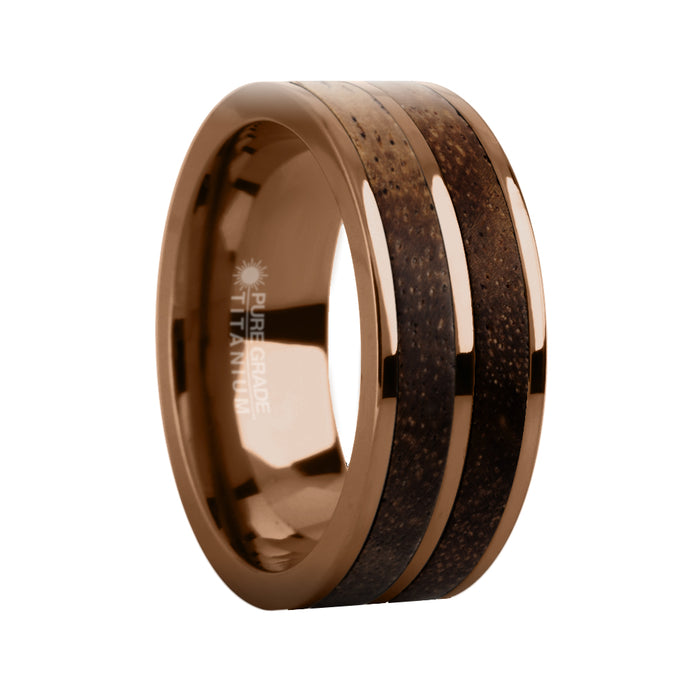 Exotic Koa Wood Twin Inlay Coffee Brown Titanium Wedding Band