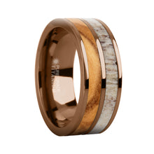 Load image into Gallery viewer, Olive Wood, Real Natural Antler Inlay Brown Titanium Wedding Band