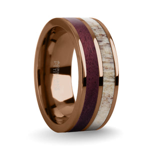 Purpleheart Wood, Deer Antler Inlay Brown Titanium Wedding Ring