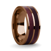 Load image into Gallery viewer, Deep Purpleheart Wood Inlay Brown Titanium Wedding Ring