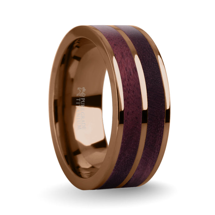 Deep Purpleheart Wood Inlay Brown Titanium Wedding Ring