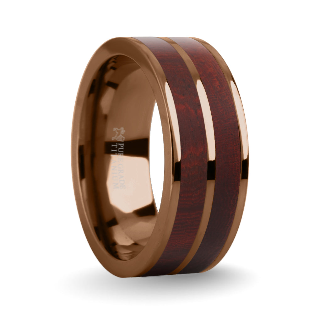 Dark Red Sandalwood Wood Inlay Brown Titanium Wedding Ring