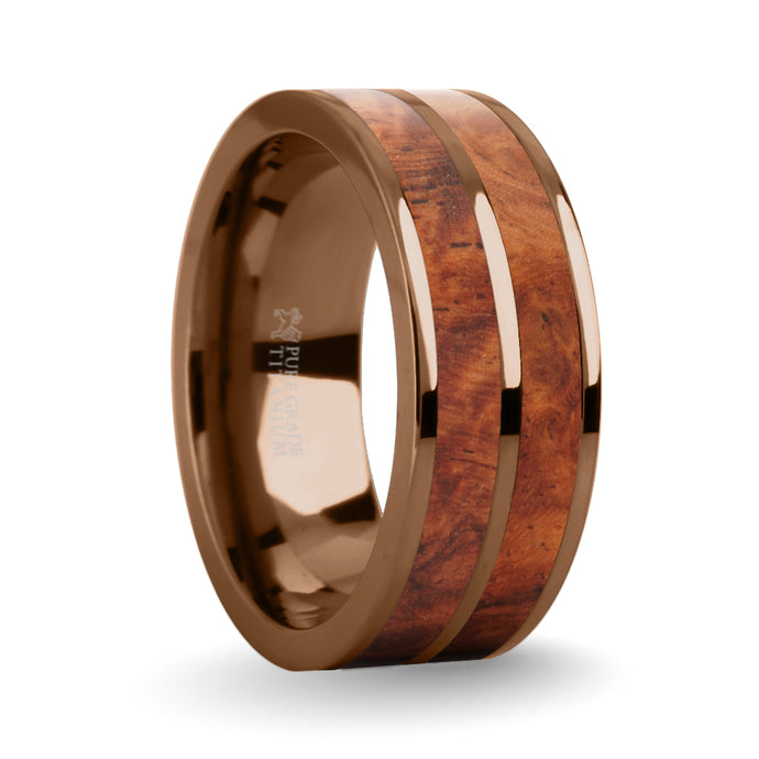 Elegant Rosewood Burl Wood Inlay Brown Titanium Wedding Ring