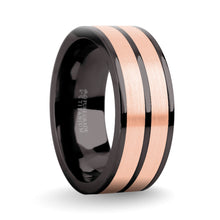 Load image into Gallery viewer, Brushed Rose Gold Tungsten Carbide Inlay Gunmetal Titanium Ring