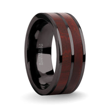 Load image into Gallery viewer, Dark Red Sandalwood Wood Inlay Gunmetal Titanium Wedding Ring