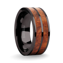 Load image into Gallery viewer, Elegant Rosewood Burl Wood Inlay Gunmetal Titanium Wedding Ring