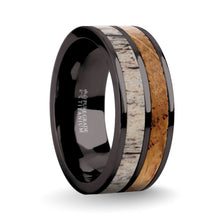 Load image into Gallery viewer, Whiskey Wood, Deer Antler Gunmetal Gray Titanium Wedding Ring