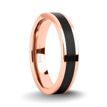 Load image into Gallery viewer, Rose Gold Titanium Wedding Band with Brushed Black Ceramic Inlay