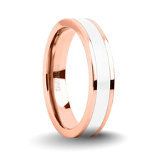 Load image into Gallery viewer, Brushed White Ceramic Inlay Polished Rose Gold Titanium Ring