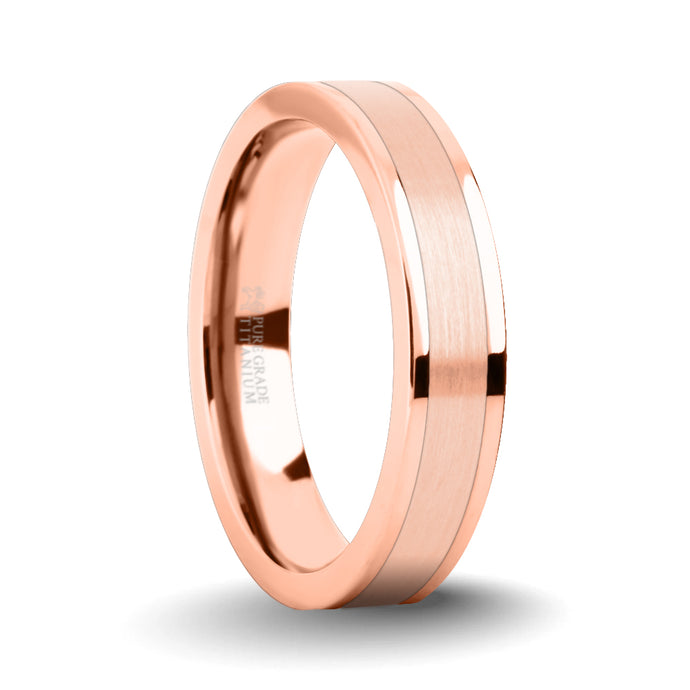 Rose Gold Titanium Wedding Ring with Brushed Tungsten Inlay