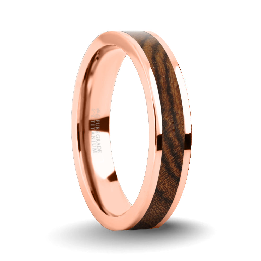 Black Grain Bocote Wood Inlay Rose Gold Titanium Wedding Ring