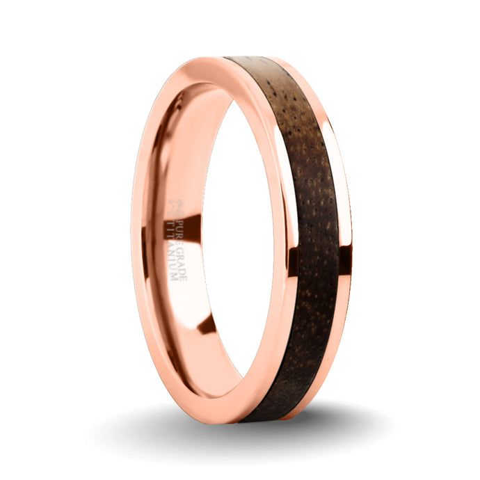 Rare Hawaii Acacia Koa Wood Inlay Rose Gold Titanium Wedding Ring