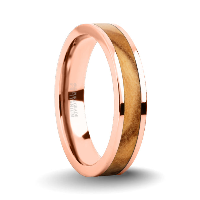 Genuine Olive Wood Twin Inlay Rose Gold Titanium Wedding Ring