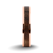 Load image into Gallery viewer, Exotic Dark Walnut Wood Inlay Rose Gold Titanium Wedding Ring