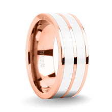 Load image into Gallery viewer, Brushed White Ceramic Inlay Polished Rose Gold Titanium Ring