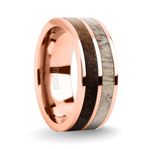 Koa Wood, Deer Antler Inlay Rose Gold Titanium Wedding Ring