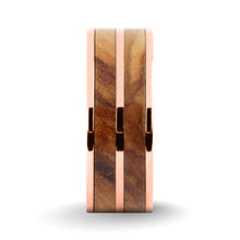 Load image into Gallery viewer, Genuine Olive Wood Twin Inlay Rose Gold Titanium Wedding Ring
