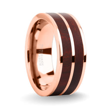 Load image into Gallery viewer, Dark Red Sandalwood Wood Inlay Rose Gold Titanium Wedding Ring