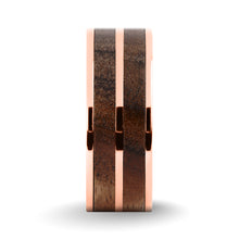 Load image into Gallery viewer, Exotic Dark Walnut Wood Inlay Rose Gold Titanium Wedding Ring