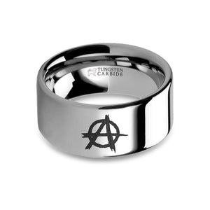 Anarchy Symbol Laser Engraved Tungsten Carbide Ring