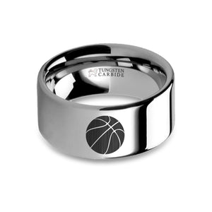 Basketball Laser Engraved Tungsten Carbide Wedding Ring
