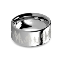 Load image into Gallery viewer, Forest Tree Line Landscape Laser Engraved Silver Tungsten Ring
