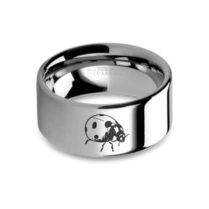 Ladybug Insect Laser Engraved Tungsten Wedding Ring, Polished