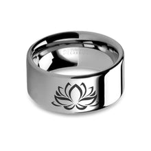 Load image into Gallery viewer, Lotus Flower Zen Laser Engraved Tungsten Wedding Ring, Polished