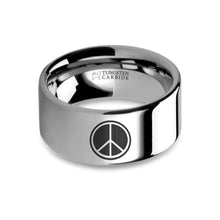 Load image into Gallery viewer, Peace Sign Laser Engraved Tungsten Carbide Wedding Ring