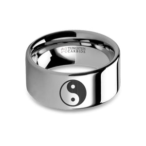 Yin Yang Symbol Laser Engraved Tungsten Carbide Wedding Band