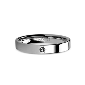 Anarchy Symbol Laser Engraved Tungsten Carbide Ring
