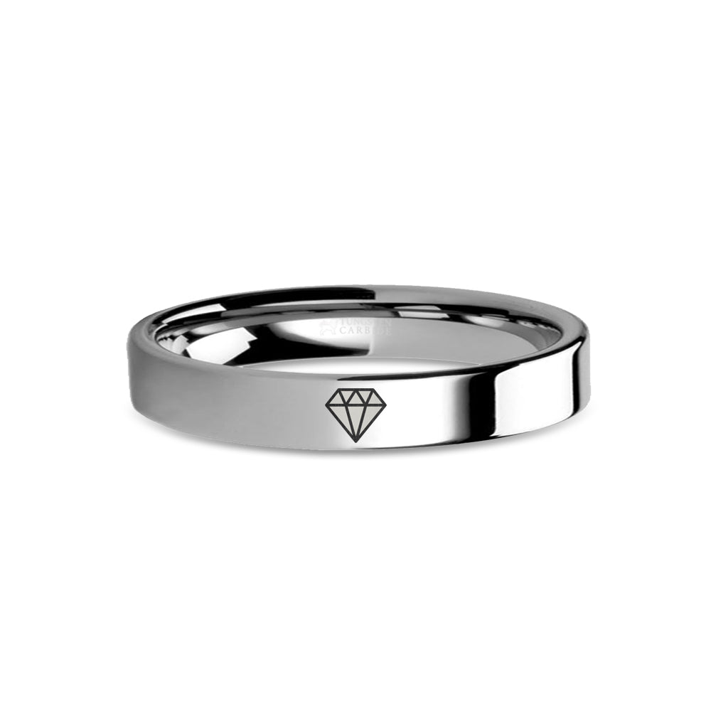 Diamond Symbol Laser Engraving Tungsten Carbide Wedding Ring