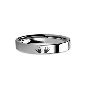 Swallows Birds Laser Engraved Tungsten Wedding Ring, Polished