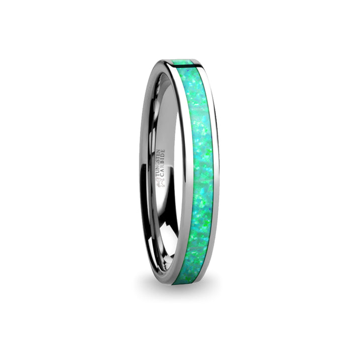 Aquamarine Green Opal Inlay Tungsten Wedding Ring for Women