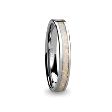 Load image into Gallery viewer, Fire Ice White Opal Inlay Silver Tungsten Wedding Carbide Ring