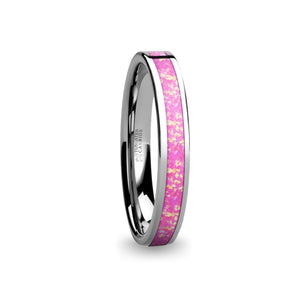 Vibrant Hot Pink Opal Flake Inlay Tungsten Wedding Ring for Women