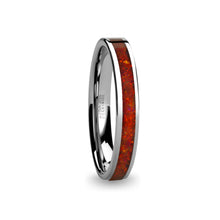 Load image into Gallery viewer, Deep Ruby Red Opal Inlay Silver Tungsten Wedding Carbide Ring