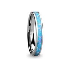 Load image into Gallery viewer, Aqua Blue Pink Flake Opal Inlay Tungsten Wedding Ring for Women