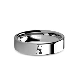 Baby Panda Cub Laser Engraved Tungsten Wedding Ring, Polished