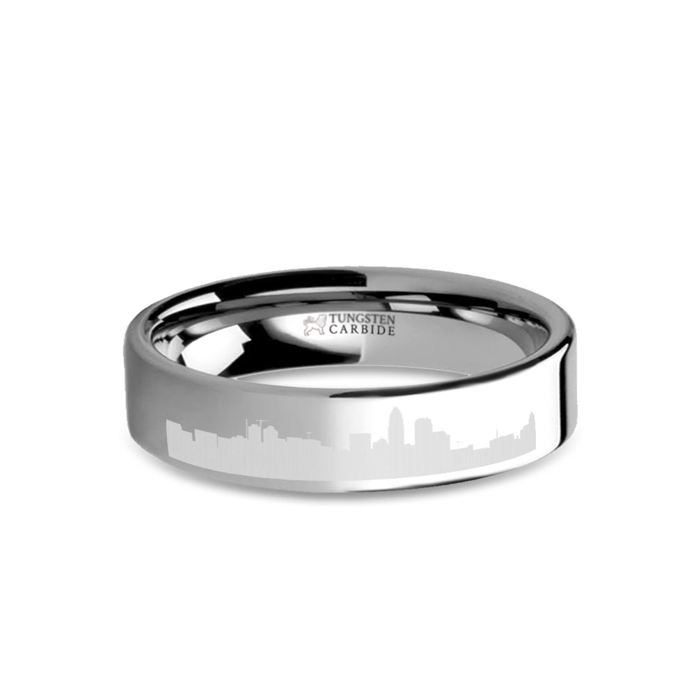 Charlotte City Skyline Cityscape Laser Engraved Tungsten Ring