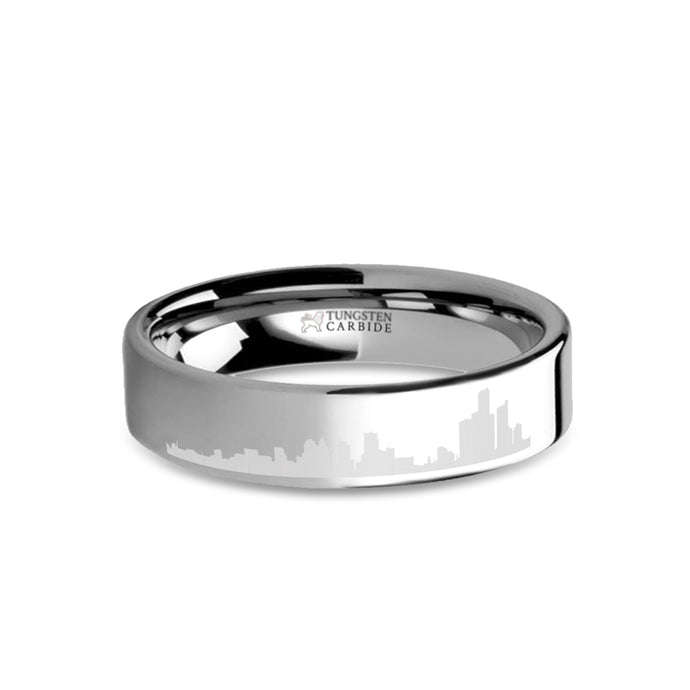 Detroit City Skyline Cityscape Laser Engraved Tungsten Ring