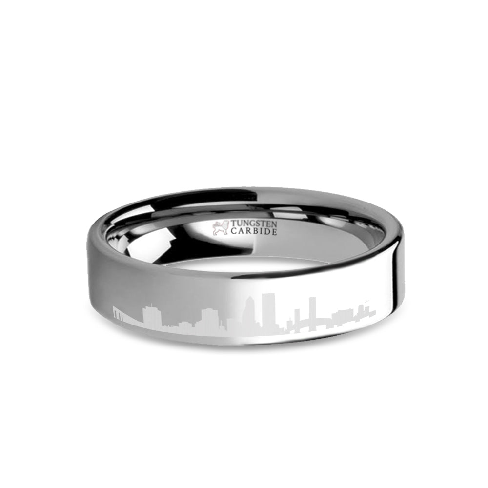 Jacksonville City Skyline Cityscape Engraved Tungsten Ring