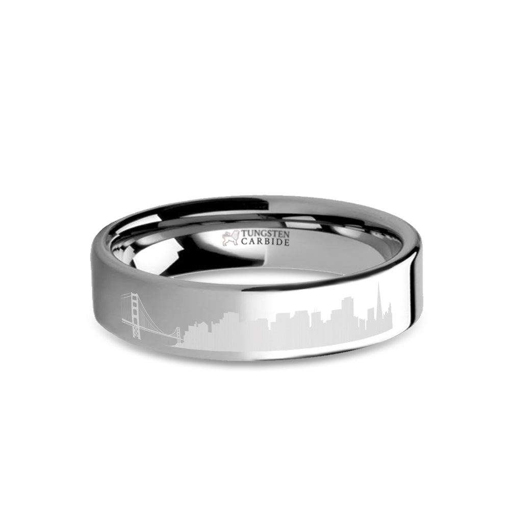 San Francisco City Skyline Cityscape Engraved Tungsten Ring
